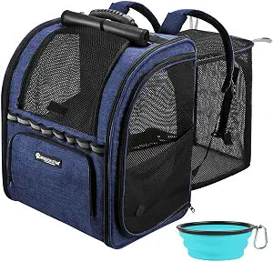 Expandable Cat Carrier Backpacks with Breathable Mesh, Pet Carrier Backpack for Cats Small Dogs Puppies Up to 20 Lbs, Dog Carrier Backpack Great for Travel/Hiking/Camping/Outdoor-Dark Blue