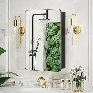 16 x 24 Inch Medicine Cabinet with Mirror, Anti-Tip Acrylic Shelves All-Aluminum Rustproof, Pre-Assembled Recessed or Surface Mount, DTC Soft Close Hinge,Matte Black