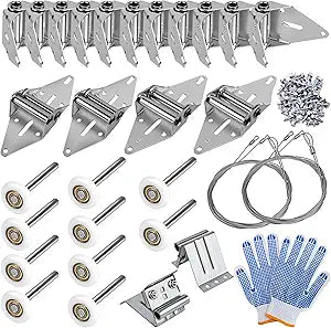 2026 Upgraded Garage Door Hardware Kit - 10 Nylon Rollers, 15 Hinges, 2 Top Brackets, 2 x 118 Wire Ropes | Fits 16'x7' and 18'x7' Height Double By Romalon