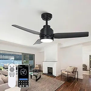 42" Modern Ceiling Fan with Lights and Remote, Quiet DC Motor Ceiling Fan with APP Control, 6 Speeds Reversible Flush Mount Fan, Dimmable LED 3000K/4000K/6500K for Bedroom Living Room Kitchen Patio