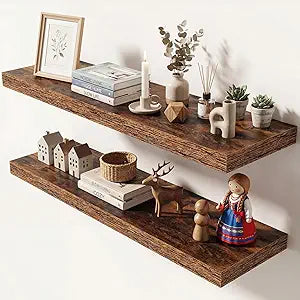 Dreamland 36 Inches Floating Shelves for Wall, 9.3" Deep Long Floating Shelves Set of 2, Large Display & Storage Shelf, Wall Shelf for Bathroom Bedroom Living Room Kitchen Office, Rustic Brown