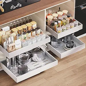 4 Pack Pull out Cabinet Organizer,Extendable (12"-20") Heavy-Duty Pull-Out Drawers (white, 21" Dx12-20 W)