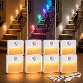 8 Pack Rechargeable Stair Lights for Indoor, Motion Sensor Night Lights