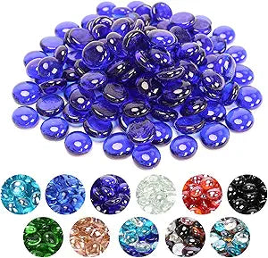 GRISUN 1/2 Inch Cobalt Blue Fire Pit Glass, Round Glass Rocks for Natural or Propane Fireplace, Fire Pit Round Glass Safe for Outdoors and Indoors Firepit Glass 20 Pounds