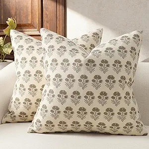 Farmhouse Floral Pillow Covers 26x26 Set of 2, Country Botanical Throw Pillow Cover for Sofa Couch Bed Living Room, Rustic Vintage Flower Cushion Covers Cottage Home Decor,Vintage Walnut