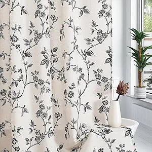 MitoVilla Long Shower Curtain Set 72 x 78, Cotton Floral Cottagecore Spring Shower Curtains for Bathroom, Modern Farmhouse Country Plant Leaves Bathroom Dcor