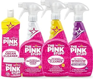 Stardrops The Pink Stuff Miracle Cleaning Bundle  Multi-Purpose Paste, Spray, Bathroom Foam Cleaner, Window & Glass Cleaner, and Cream Cleaner  Complete All-Purpose Home Cleaning Kit