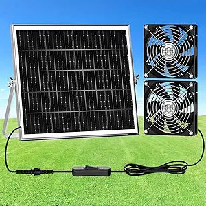 5.5" Solar Chicken Coop Fan 2 Kit, 20W Solar Powered Greenhouse Fan Outdoor Waterproof for Vent Exhaust & Intake, for Outside Shed Doghouse Ventilation Air Circulation Cooling, No Battery