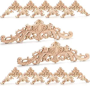 Coloch 12 Pieces Wood Appliques Onlays, Decorative Wooden Applique Trim Carved Unpainted DIY Onlay for Bed, Door, Cabinet, Dresser, Wardrobe, Furniture Decoration, 2 Sizes