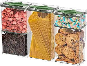 5-Piece SAN Airtight Pantry Storage Container Set, Leakproof Twist-Lock Lids, BPA-Free Stackable Canisters for Sugar, Flour, Pasta, Cereal & Snacks (0.8qt, 1.9qt 2, 3qt, 4qt)