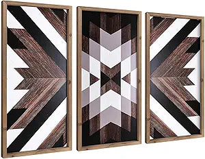 flangairy Set of 3 Aztec Wall Decor, 20.9"x 9.8" Wood Western Wall Art, Native American Tribal Southwestern Modern Boho Southwest Living Room Bedroom Kitchen Bathroom Rustic Farmhouse Home Decorations