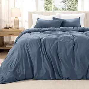 Bare Home Washed Duvet Cover Set 1800 Ultra-Soft (Queen, Bering Sea)