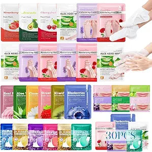 30PCS SPA Party Supplies, Bulk Gifts for Women, Sleepover Slumber Party Favors, Spa Kit with Face Masks, Foot Masks, Hand Masks, Lip and Eye Mask Set, Christmas Stuffers