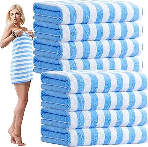 SmoothNovelty 8 Pack Microfiber Bath Towels Bulk 27'' x 60'' Oversized Bath Towel Highly Absorbent Extra Large Shower Sheets Soft Drying for Beach Pool Bathroom Salon Party(Blue)