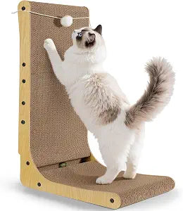 Gimars Vertical Cat Scratcher, L-Shape 26.8'' Cat Scratching Cardboard with Plush & Catnip Balls, Large Size Cat Scratch Pad Wall Mounted, Cat Toys for Protecting Furniture