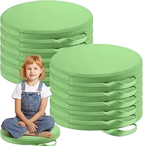 Suzile 12 Pcs Round Floor Cushions for Kids Flexible Classroom Floor Seating with Handles 12'' Classroom Carpet Cushions for Kids Toddlers Daycare Preschool Furniture(Green)