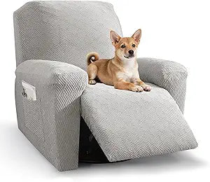 XINEAGE Stretch Recliner Chair Covers 4 Piece Recliner Covers with Storage Pockets Soft and Washable Recliner Slipcover Furniture Protector with Elastic Bottom Fit Pets & Kids (Silver Gray)