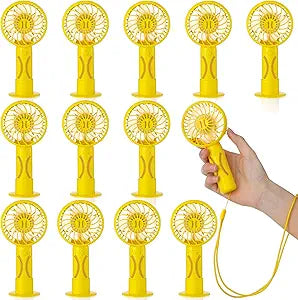 Nuanchu 12 Pcs Mini Portable Softball Fan 3 Speed Personal Handheld Small Powerful Rechargeable Fan with Base USB for Softball Team Gift Game Outdoor Sport Party Favors (Yellow)
