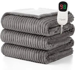 Homemate Electric Heated Blanket Full Size - 72"x84" Heating Blanket Full Size 1/2/4/6/8 Hours Auto-Off 10 Heat Level Over-Heat Protection Soft Flannel Sherpa ETL Certification