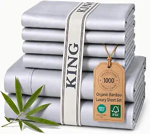 Therapedic Rayon derived from Bamboo 1000 Thread King Sheet Set, 6 Piece Set, Soft Luxurious 16 Deep Pocket Fitted Sheet, 4 Pillowcases, Cooling Sheets, Light Blue
