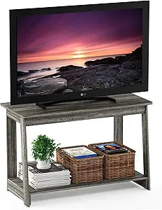 Furinno BEGINNING TV Stand, 2-Tier Rectangular Entertainment Center with Open Shelf, TV Console for TV up to 36 Inch, Open Back, for Living Room, Bedroom, French Oak