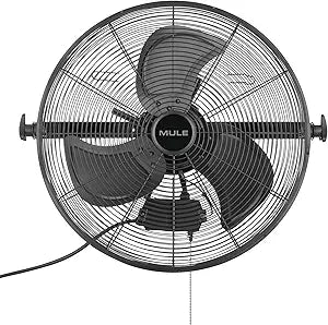 MULE 20 Inch Wet-Rated Outdoor Wall Fan XL, Plug-In Mount with Adjustable Omni-Reach Arm and 3-Speed Quiet Motor, Matte Black