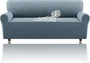 H.VERSAILTEX Jacquard Sofa Slipcover with Waterproof Seat Furniture Protector 1 Piece Stretch Sofa Covers with Elastic Bottom for Kids, Pets, Dog(Sofa L, Stone Blue)
