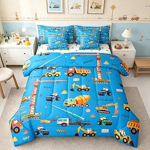 Erosebridal Blue Excavator 7 Piece Bedding Set Construction Truck Full