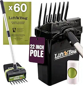 Neater Pet Brands Lift N Bag 2.0 Dog Pooper Scooper with Bag Attachment & 22" Pole for Small to Large Dogs, New & Improved Design, 60 Refill Bags, Heavy Duty Dog Poop Scooper for Yard, One-Hand Use
