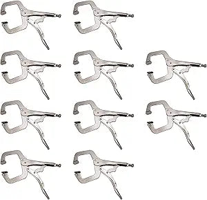HFS (R) 11-Inch Swivel Pad Locking C-Clamp Locking Pliers (10 pcs) - Heavy-Duty Heat-Treated Steel with Nickel Plating