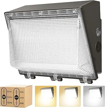 CINOTON 120W/100W/60W Switchable LED Wall Pack Light with Dusk to Dawn Sensor, 3CCT 5000K/4000K/3000K, [100-277V] IP65 Outdoor LED Security Flood Lighting for Parking Lot Warehouses-UL Listed 1 Pack