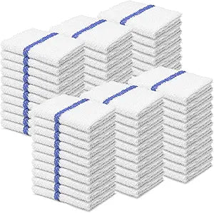 Reed&Pick Bar Mops Blue Stripe Pack of 60 Kitchen Towels 16x19 Multi-Purpose for Home, Restaurant and Cleaning White Absorbent Washcloth Dishcloths Sets, Reusable Dish, Cloths Rags
