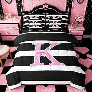 jejeloiu Letter K Twin 7 Pieces Comforter Set with Sheets for Boys Girls