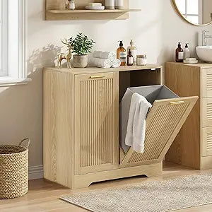 Laundry Hamper Cabinet, Small Tilt-Out Bathroom Storage Unit with Narrow Hidden Basket Chest Bathroom Cupboard