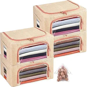 4 Pcs 24L Cashmere Sweater Storage Bag with Natural Cedar Ball,Breathable & Washable Cotton Bag,Cashmere Protection Pouch Wool Cotton Sweater Storage Bag for Woolen Cashmere Sweaters,Merino Wool