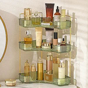 Aveniee Corner Bathroom Counter Organizer, 3 Tier Makeup Perfume Storage for Vanity, Countertop SkinCare Stand Shelf Holder for Women (Green)