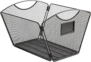 Safco Onyx Letter-Size Desktop Tub File, Collapsible For Compact Storage, Integrated Handles, Steel Mesh, Black