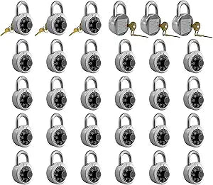 Combination Padlock with Key, 30 Pack 12 Keyed Alike Matching Key, Combination Locker Lock for Toolbox, School and Gym Locker, Employee and Case, Black