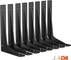NEODROP 8 Inch Heavy Duty Shelf Brackets, Premium Metal Wall Bracket for Mantel, Countertop Support, Garage Storage Shelves | High Strength Corner Brace | 8-Pack Floating Shelf Hardware