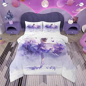 jejeloiu Ballet Comforter Set Full Size Bedding Set