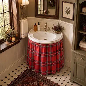 Gilprop Christmas Tartan Plaid Sink Skirt Fabric Under Sink Curtain Skirt