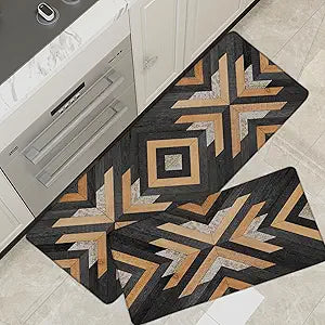 Tyrot Black Boho Aztec Kitchen Mats Rugs Sets of 2 Cushioned Anti Fatigue Floor Mat Western Foam Comfort Kitchen Rugs Farmhouse Style Non Slip Waterproof Standing Mat for Sink Laundry