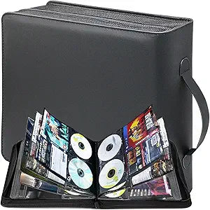 CD DVD Storage Binder, Large 200 Capacity CD Wallet with 100 Booklet Pockets & Handle, Portable DVD Case Organizer for Blu ray, Video Games, Movies, Music, Home & Car Travel