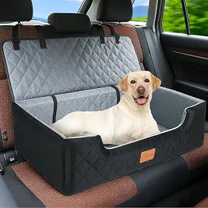 Large Dog Car Seat for Back Seat, Washable Dog Car Bed for Large Dogs Under 100 lbs, Portable Pet Booster Seat for 2 Medium Dogs with Thick Cushion & 2 Safety Leashes, Black