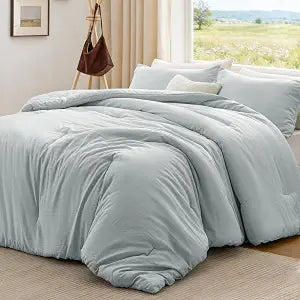 Love's cabin Full Size Comforter Set, 3-Piece Linen Blend Bedding Set