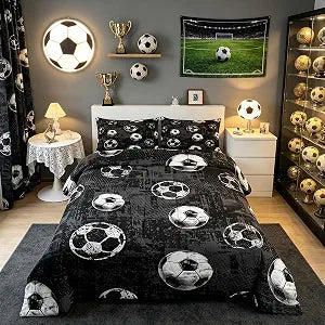 jejeloiu Boys 3D Soccer Comforter Set Twin Size Kids Football Bedding Set for Girls Teens Sports Ball Gaming Duvet Quilt Room Decor
