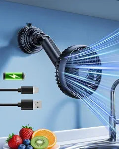 5000mAh Rechargeable Suction Cup Fan for Bathroom Shower, 360 Adjustable Stick on Fan for Wall, Detachable Battery Operated Wall Fan for Bathroom Mirror Kitchen Car Desk Cruise Camper- Black