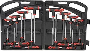 ROTATION 16 Pcs Hex and Torx Wrench Set, T Handle Allen Key with Case, for Long Shafts, Storage Rack, Auto, Bike, Moto