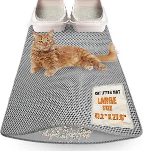 Cat Litter Box Mat, Extra Large (47" x 27"), Waterproof Cat Litter Trapping Mat, Double-Layer Scatter Control Pad Rug, Non-Slip, Easy Clean, Durable, Gray