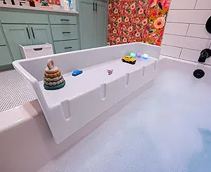 Tub Topper Bathtub Splash Guard & Bath Shelf for Kids  Toddler Bath Tray, Bath Toys Storage & Ledge Organizer  Splash Guard for Bathtub with Suction Cups  Kids Bathroom Accessories (White)